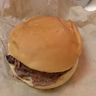 Sliced brisket sandwich
