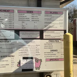 the menu for the restaurant