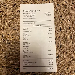 This was our receipt, Both the manager and head cook were very passive aggressive to our party.