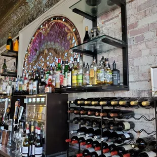 shelves of wine and liquor