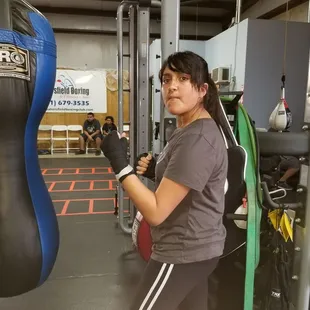 My kid Emily saenz loving the workout!