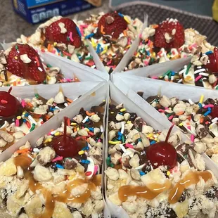 An order of a 9 inch banana split cheesecake