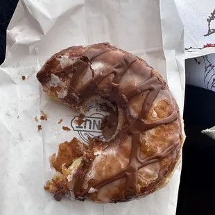 a half eaten doughnut