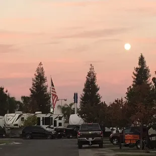 Full harvest moon over park