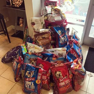 We are so grateful for businesses that hold pet food drives.  This was from Skinsation's 2018 pet food drive.
