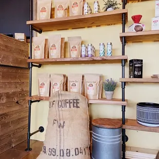 Cute shelves with coffee beans