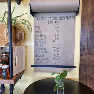 Price list for merchandise