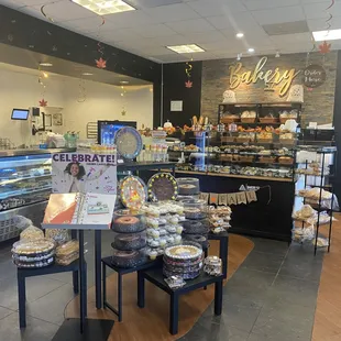 the inside of a bakery