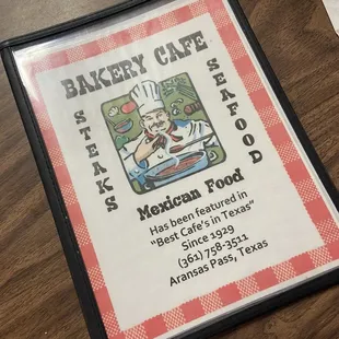 a menu for a restaurant