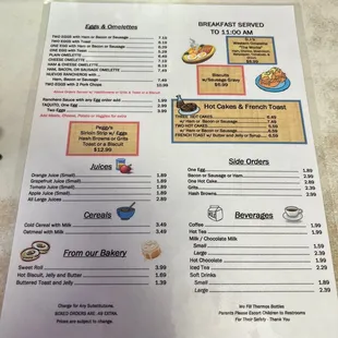 the menu and prices