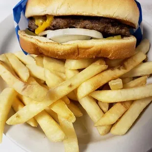 Hamburger and fries