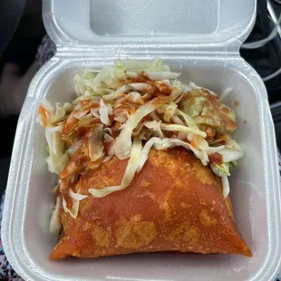 Chicken &amp; rice empanada w slaw and salsa