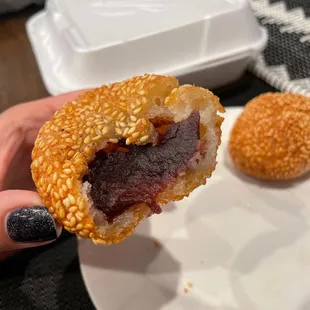 Sesame balls. Best hot/ crispy so throw them in the air fryer for a bit.