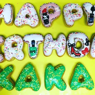 the words happy birthday and decorated with sprinkles