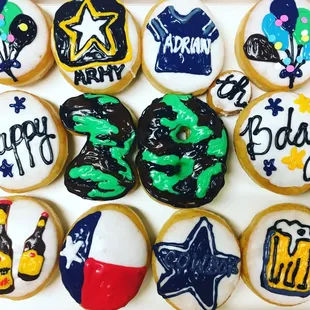 a variety of decorated donuts