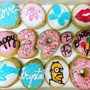 a variety of decorated donuts