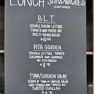 Menu as of December 2024