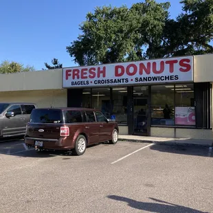 the outside of a fresh donuts store