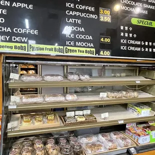 a variety of baked goods on display