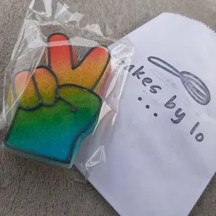 a cookie with a peace sign on it