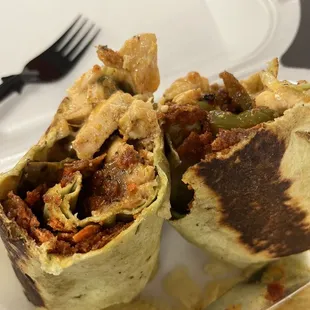 Dirty south wrap blackened chicken, pimento cheese, peppers &amp; salsa