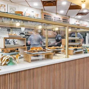 a blurry image of a bakery