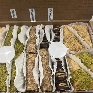 Hazelnut, pistachio, almond pecan, chocolate, and walnut