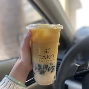 JASMINE GREEN TEA LATTE with Grass Jelly!