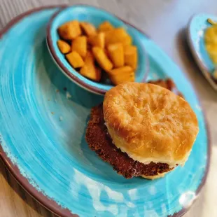 Maple Chicken Biscuit with Home Fries