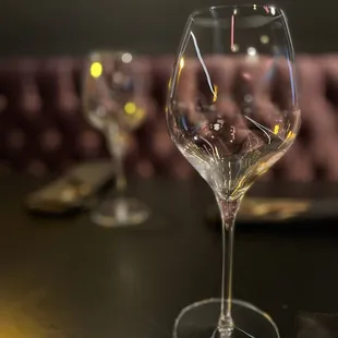 empty wine glasses on a table