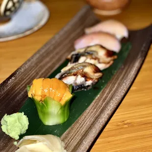 Sea Urchin Uni, eel and hamachi