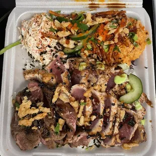 Seared Ahi &amp; Steak with spicy ahi plate