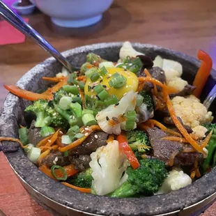 Bibimbap bowl with steak. DELICIOUS and nutritious