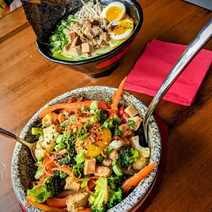 two bowls of asian food