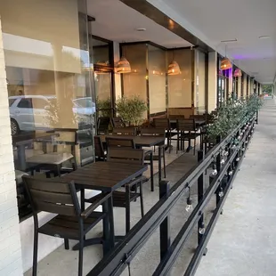 Outdoor seating. When we left the restaurant later in the evening, the bistro lights outside were out which looked beautiful and intimate.