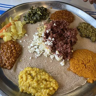 Vegetable combo with kitfo