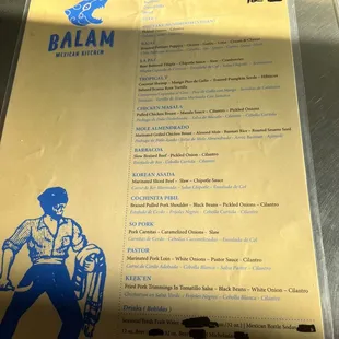 Menu- you can pick a taco, burrito or a bowl