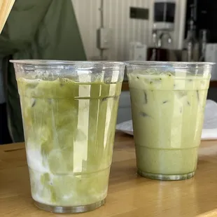 two cups of matcha tea
