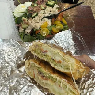 Cobb salad and turkey pesto panini