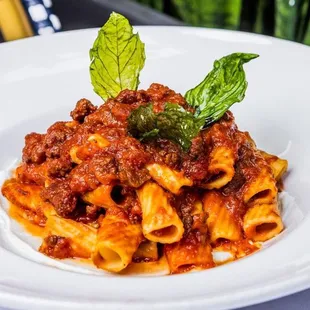 a pasta dish on a white plate