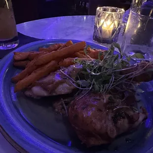 Roasted 1/2 chicken with sweet potato fries