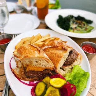 burger on a baguette