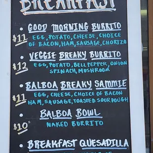 Breakfast menu