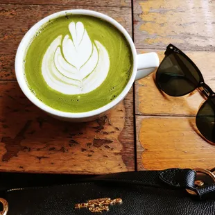 Matcha Latte with almond milk.