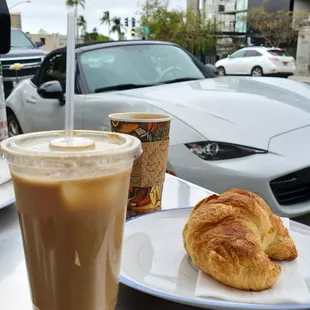 Iced Caramel Latte and Croissant