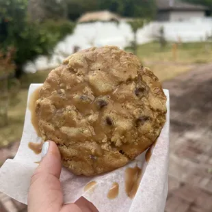 Hot chocolate chip cookie with biscoff drizzle