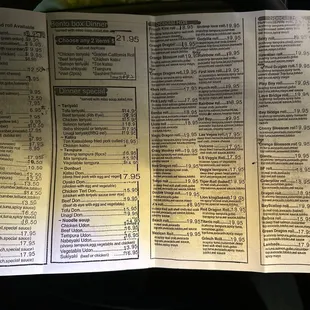 Current menu -- +$5 on every item over last 2 years