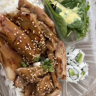 10/23/21. Chicken Teriyaki Lunch Special. AWESOME DEAL!  Rice, salad, california roll, tempura and miso soup!!!