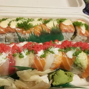 Top: Pink Lady Roll $13.50 Bottom: New Rainbow Roll $14.95