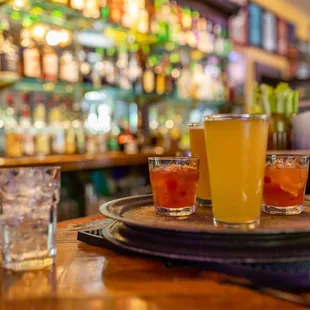 a tray with drinks on it